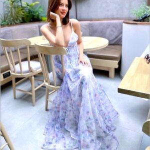 New Forever 21 Organza Elegant Lavender Sheer Floral Print Maxi Dress